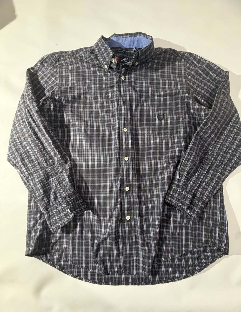 Chaps Plaid Shirt Mens L Black Blue Check Long Sleeve Office Wear